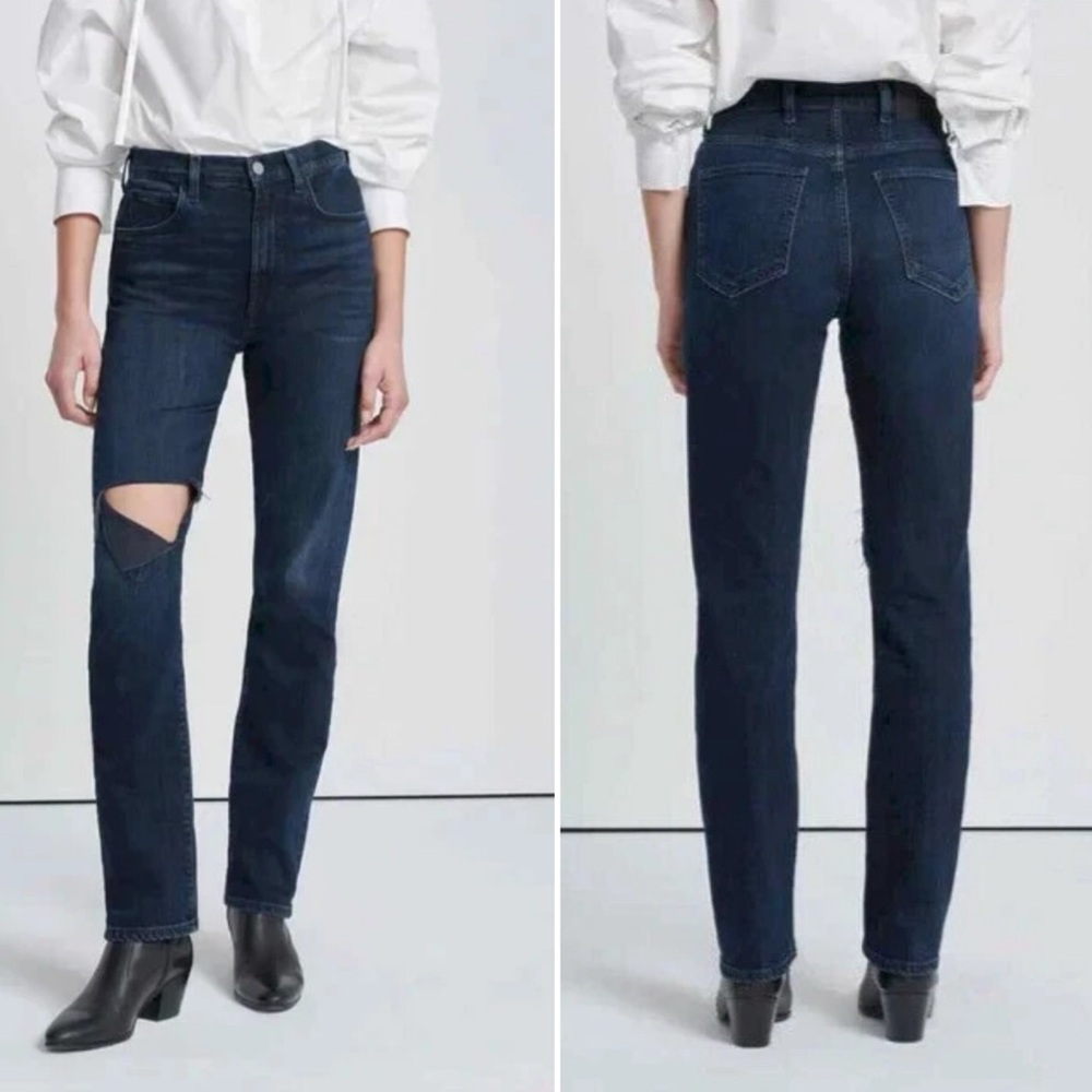 NWT Women’s 7 For All Mankind  Blue Easy Slim in Sunbeam Ripped Jeans Size 25